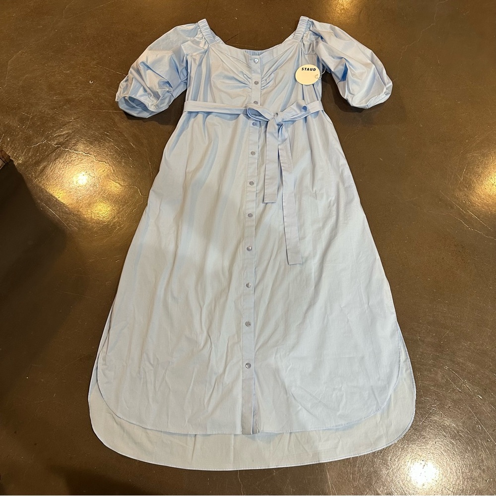 STAUD “Reese” Sky Blue Off-the-Shoulder Midi Dress - Size Medium - Picture 4 of 12